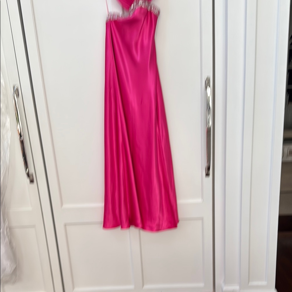 Elegant Pink Gown With Embellished Straps Size 4 Some Stains